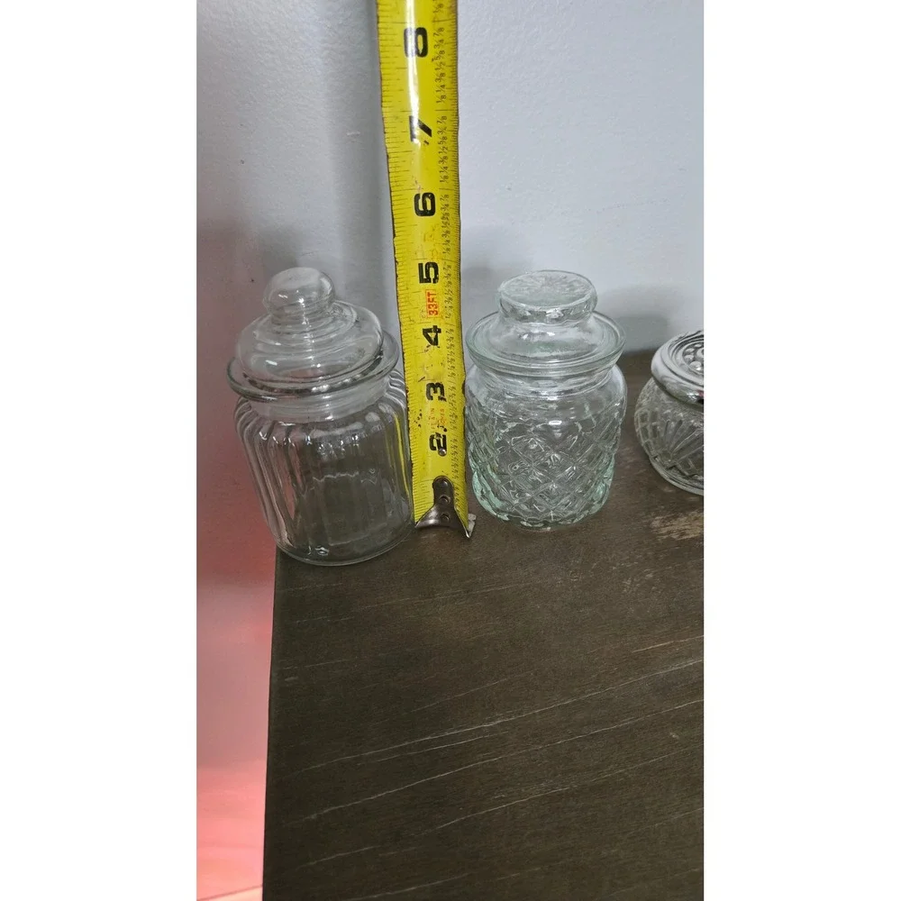 Vintage Clear Glass Vanity Jar Lot Lidded Apothecary Bathroom Canisters set of 3